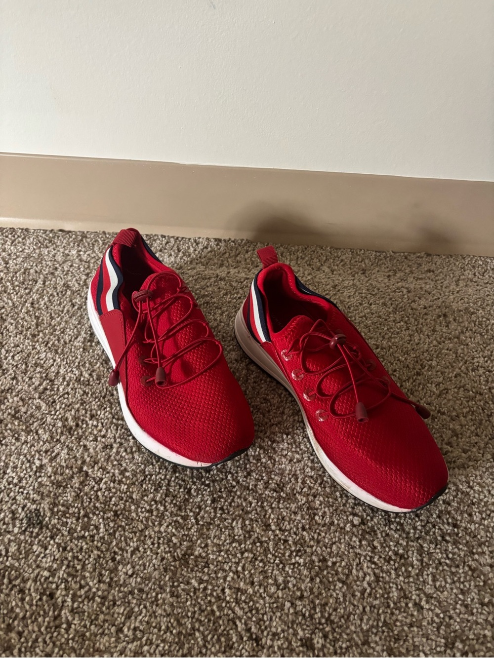 Tommy Hilfiger Red Knit Athletic Sneakers with Stripe Accent